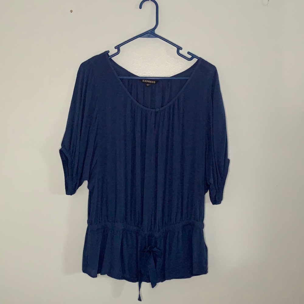 Dark Blue Blouse with Bow